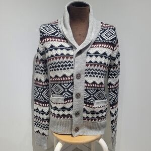 Bluenotes Men's Fairisle Pattern Button Down Shawl Cardigan Medium Cozy Winter